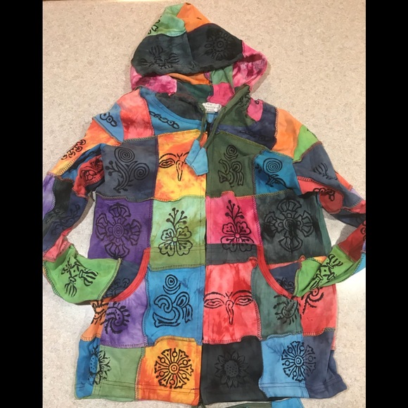 Patchwork Rainbow Pride Hoodie BOHO Hippy Gypsy - Picture 3 of 4